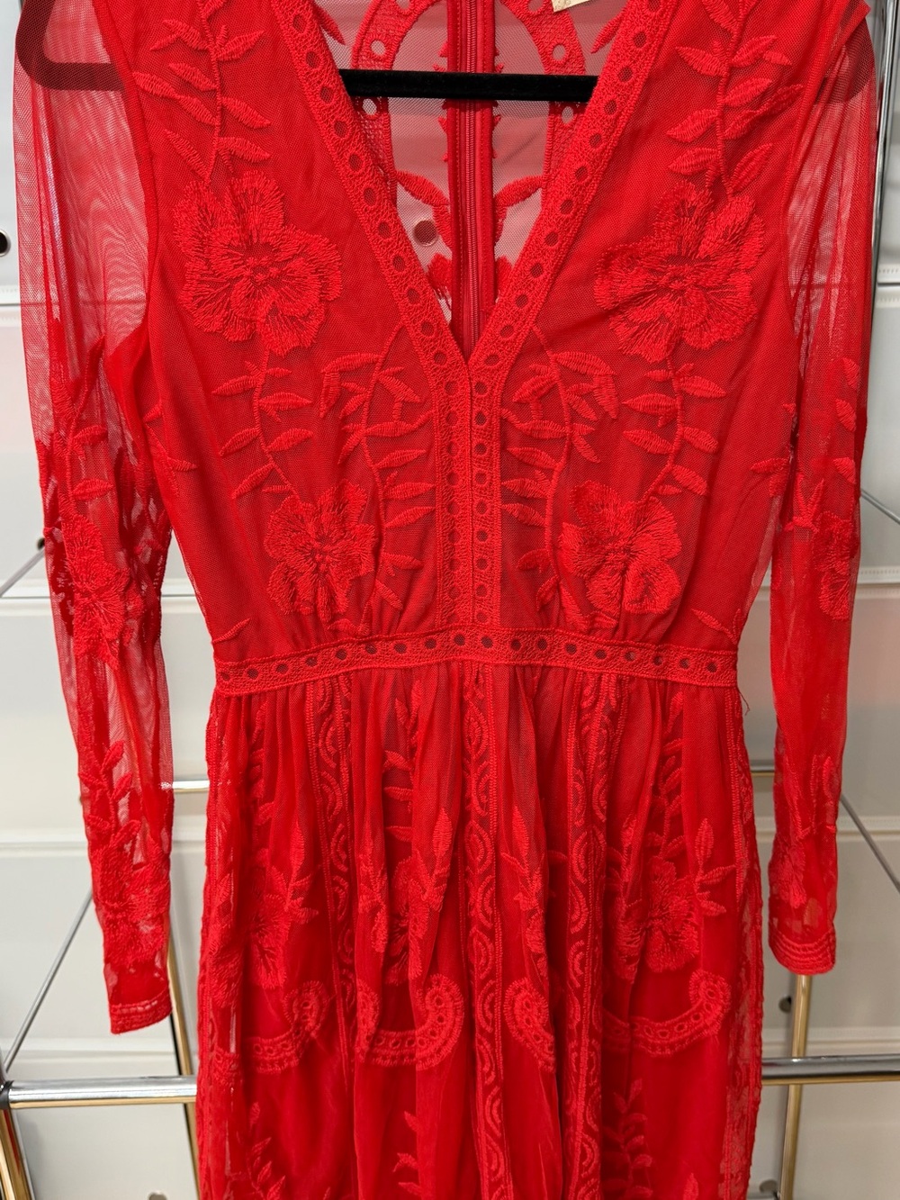 Altar'd State Red Embroidered V-Neck Mini Dress